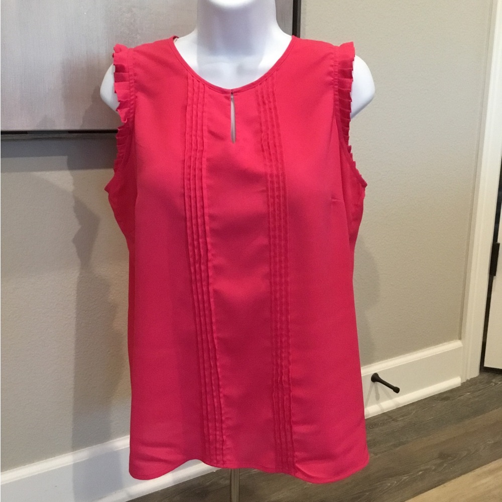 Calvin Klein Hot Pink Sleeveless Ruffled Trim Blouse